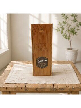 Vintage Alberta Springs Wooden Whisky Box Canadian Whisky With Slide Lid 11.5"